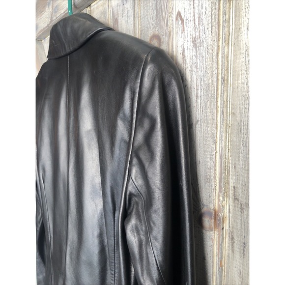 Ladies Black Leather 3-Button Sleek Blazer Jacket Soft EUC Chic Sz 6 - Picture 14 of 16